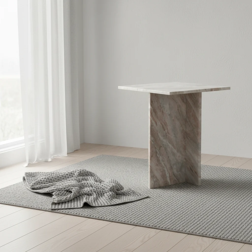 18.5 Contemporary Natural Marble Handmade T-Shaped End Table, Gray/Beige, by