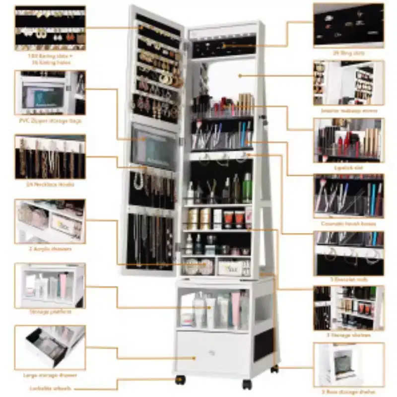 Rotating Jewelry Cabinet Set (MDF) - White