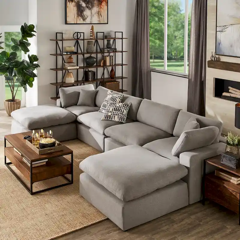 Anka Grey Linen Down Fill U-shaped Sectional Sofa by iNSPIRE Q Modern