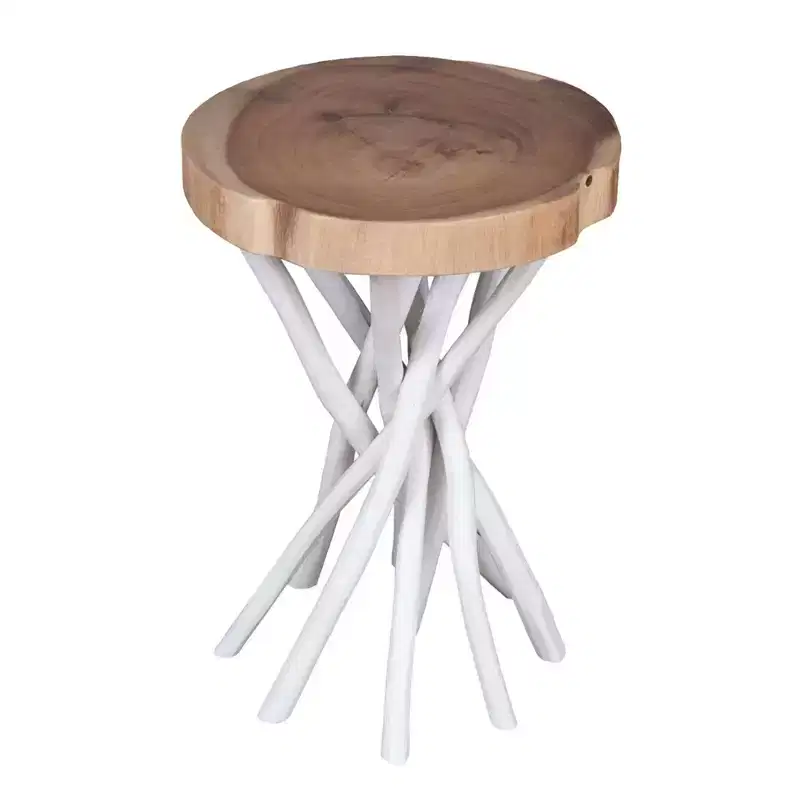 East at Main 22" Small Liberte Round Side Table with Stick Base: Teak Top, No Assembly Required