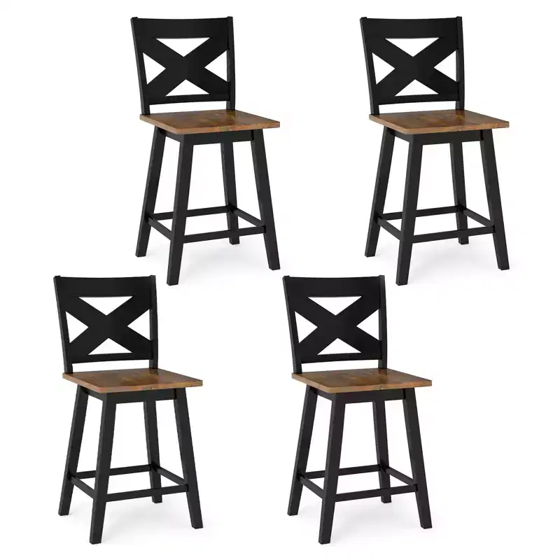 Costway 24'' Swivel Barstools Set of 4 w/Backrest Large Seat Footrest for Kitchen Island