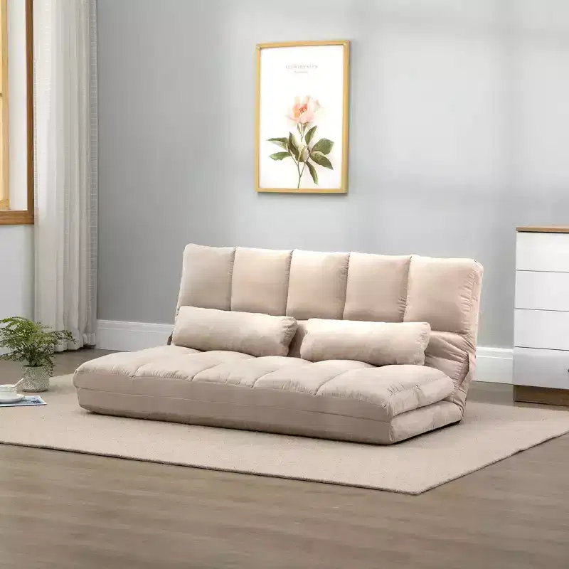 HOMCOM Convertible Floor Sofa Chair, Folding Couch Bed, Guest Chaise Lounge with 2 Pillows, Adjustable Backrest and Headrest
