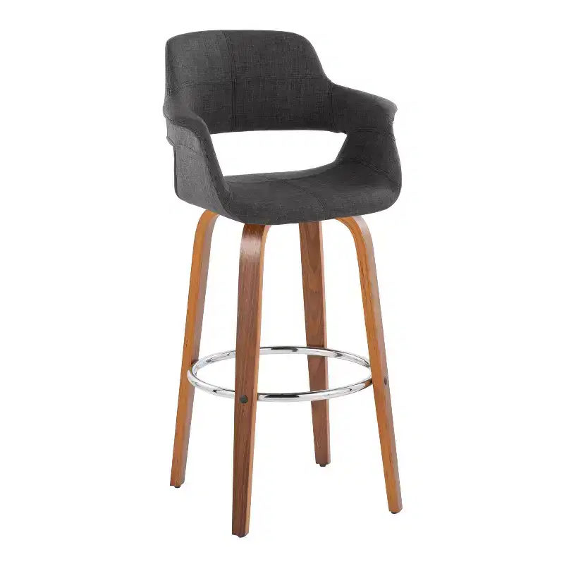 Set of 2 Vintage Flair Barstools Walnut/Chrome/Charcoal - LumiSource: Fixed-Height, Upholstered, Wood Frame