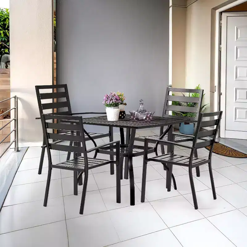 VINGLI 36 Square Patio Table for 4, Metal Outdoor Dining Table with Umbrella Hole, All-Weather Patio Dining Table Outdoor Table for Garden, Backyard