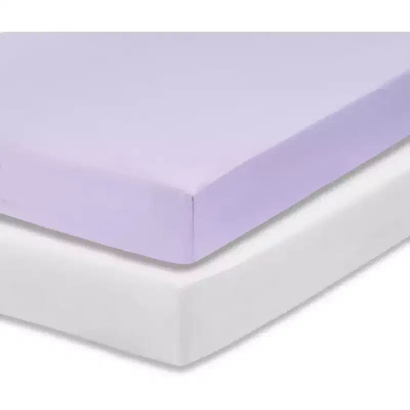 Everyday Kids 2-Pack Crib Sheets, Soft Microfiber, White & Lavender, Fits 28x52in Standard Mattress, Breathable & Machine Washable Baby Nursery Sheets
