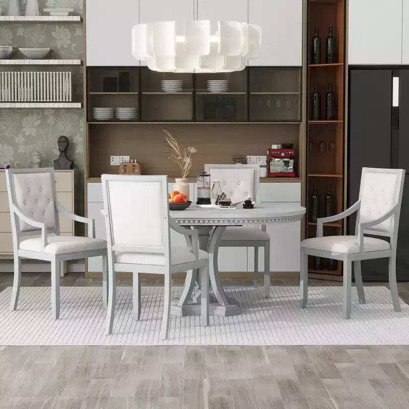 Polibi 5-Piece Retro Round Dining Set with Extendable Table