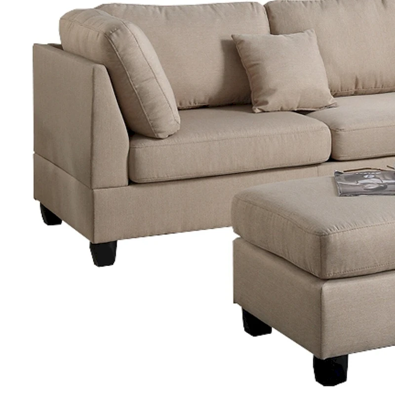 Linen Fabric 3 Pieces Sectional In Sand Beige