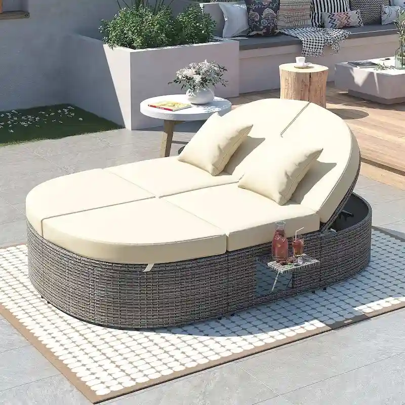 Daybed Dark Brown Wicker with Cushions and Pillows