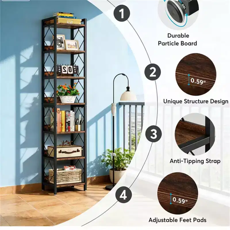7-Tier Corner Shelf, Bookshelf Corner Bookcase