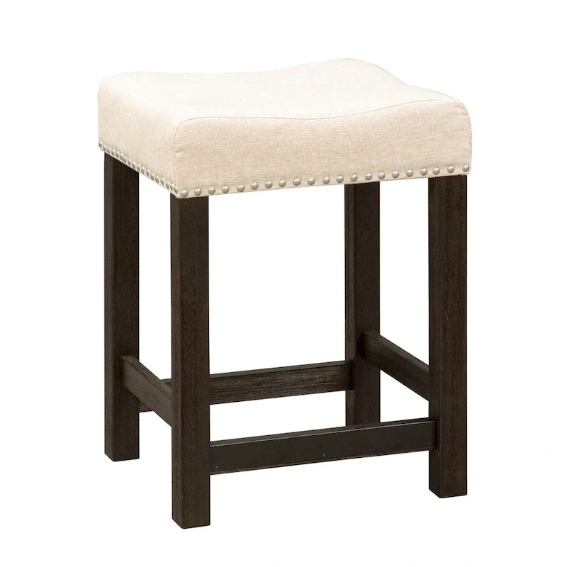 Upholstered Console Stool with Nailhead Trim and Acacia Wood Legs