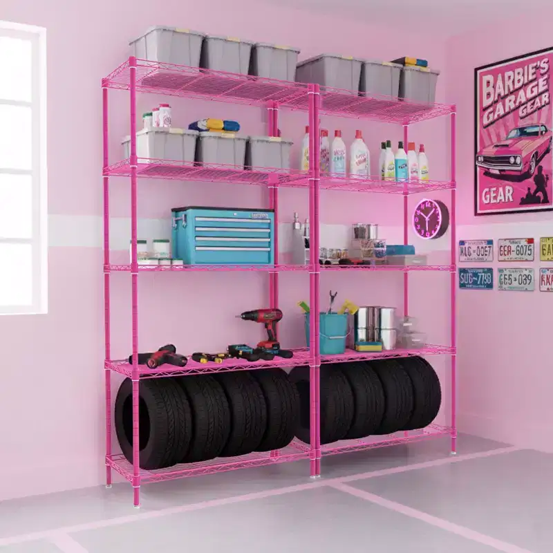 59'' Pink 5-Tier Storage Shelves with Adjustable Tier Height