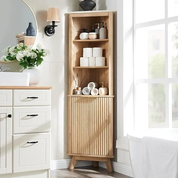 68 Modern Tall Corner Cabinet, Storage Cabinet with Faux Marble Top