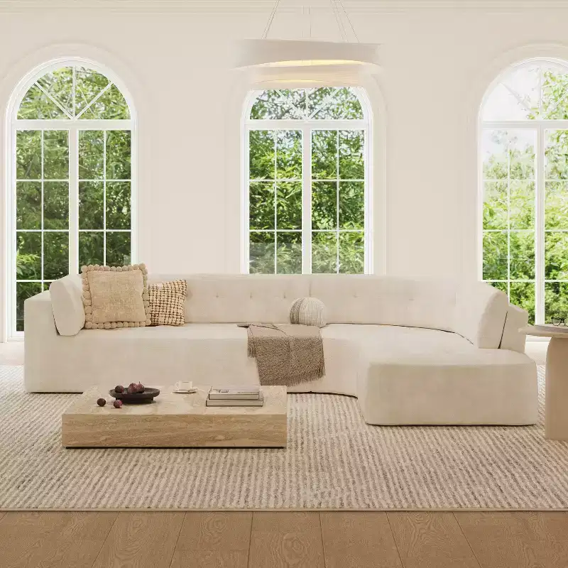 Christopher Knight Home Bhavya 119 L-Shaped Sectional Sofa with Upholstered Armrests and Tufted Design