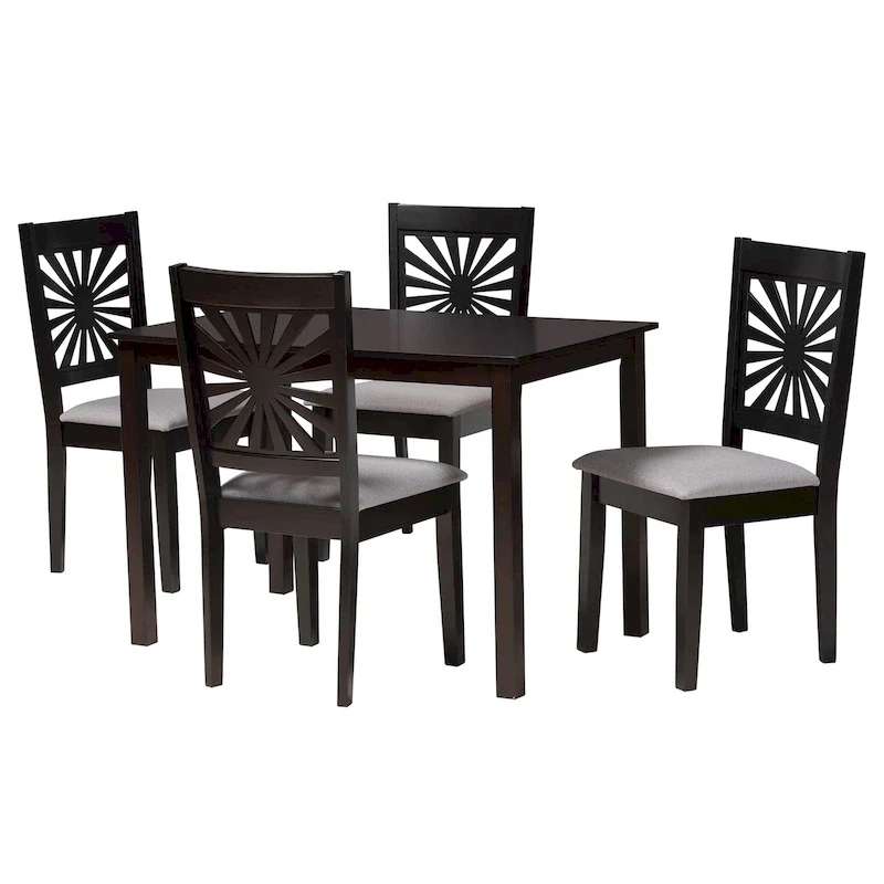Olympia Modern styled Fabric Upholstered and Brown Finished Wood Dining Set