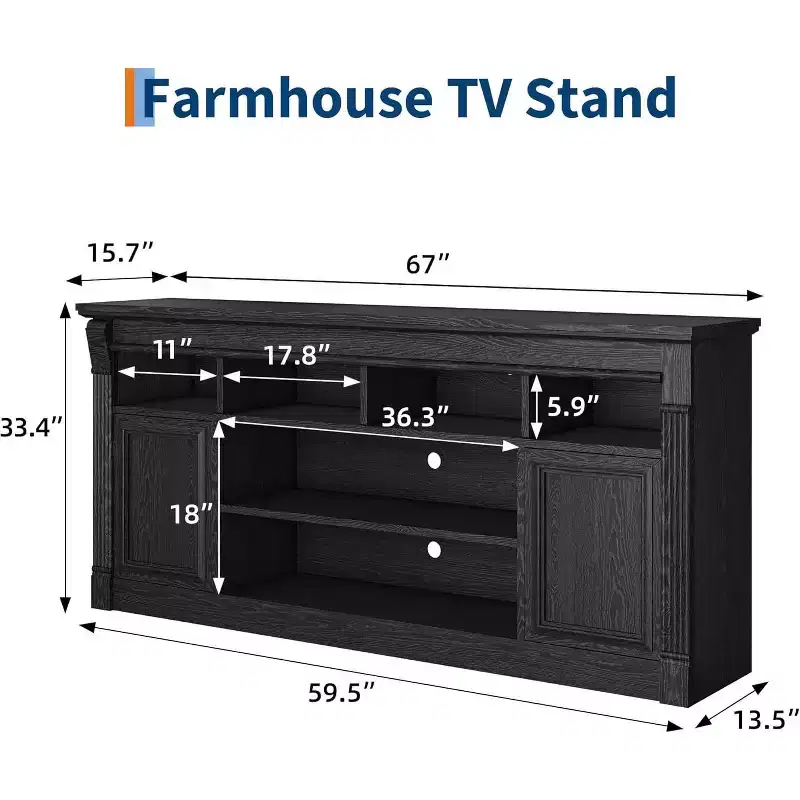 COZONY 67 in Farmhouse TV Stand for TVs up to 75, Entertainment Center with Storage Cabinets & Adjustable Shelves