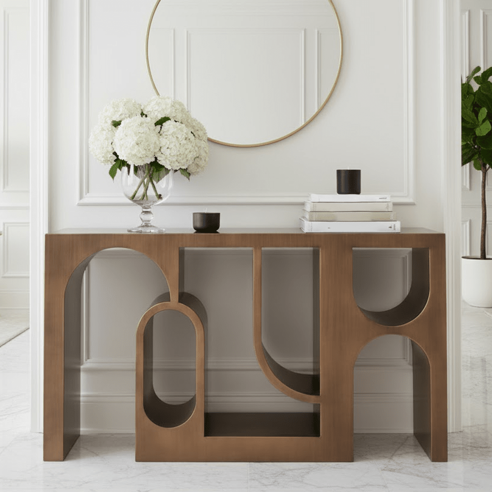 Brushed Gold Geometric Statement Console Table
