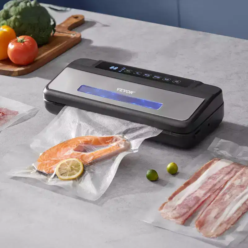VEVOR Vacuum Sealer Machine, 80Kpa 120W Powerful Compact Food Sealer, 7-in-1 Multi-Functional Food Vacuum Sealer, Automatic Air Sealing System,Black