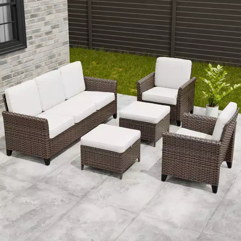 EAGLE PEAK Ocean Vista 5 piece Outdoor Patio Furniture Set Variated Wicker Conversation Set with Cushions