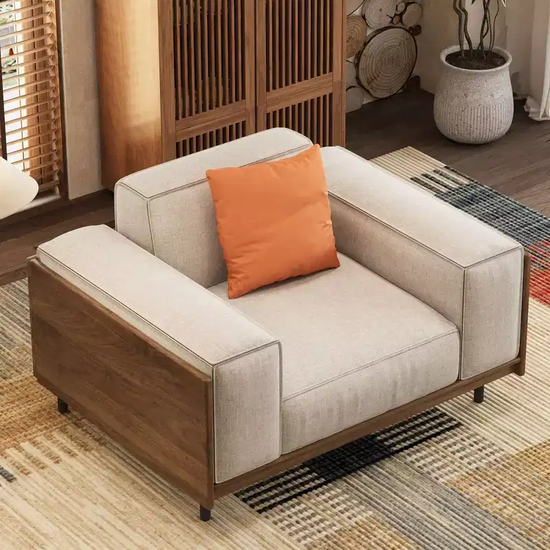 83 Mid-Century Modern Wood-Framed Sofa with Washable Cushions & 3 Throw Pillows Gaoyangjiaju