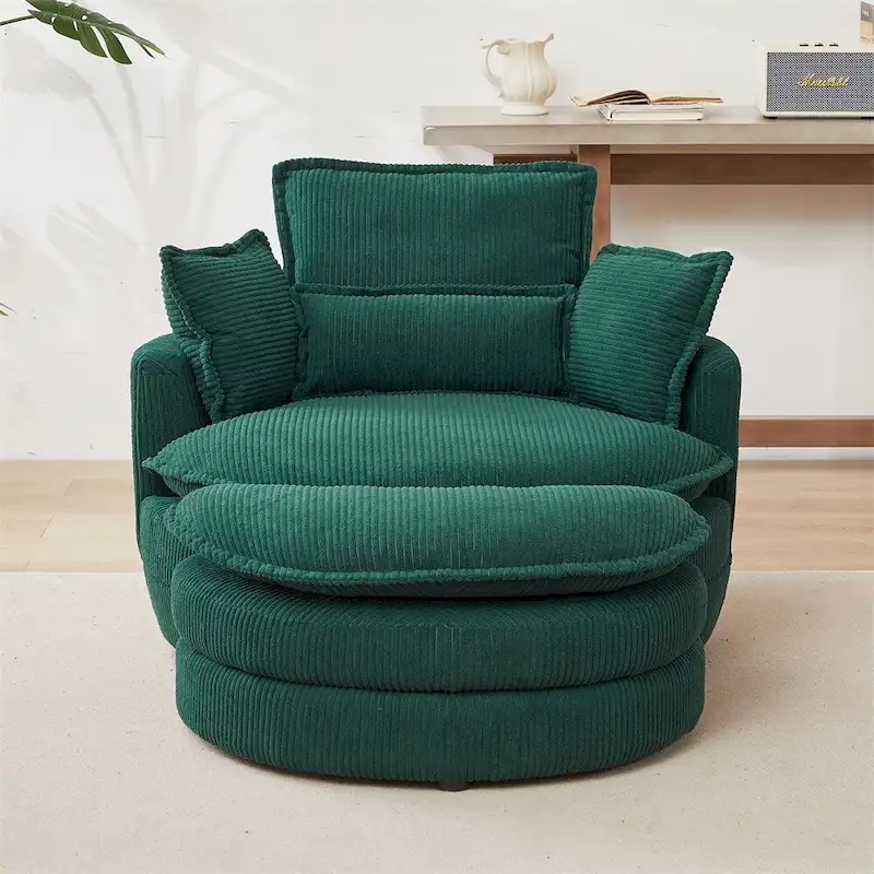 Oversized Swivel Chair with Moon Storage Ottoman with 4 Pillows