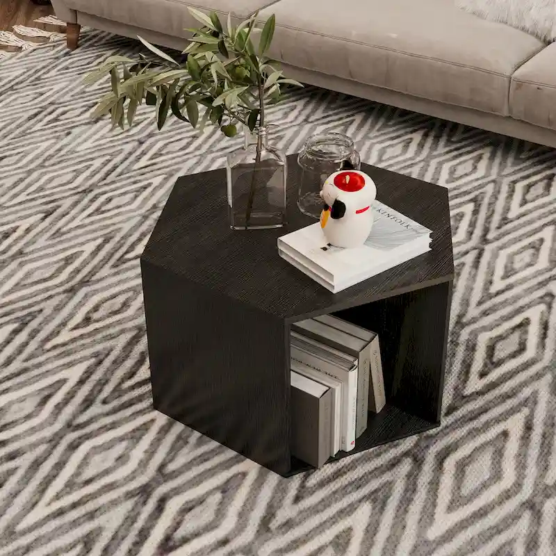 Hexagonal Small Coffee Table with Storage, Unique Modern Coffee Table for Living Room and Office, for Small Spaces
