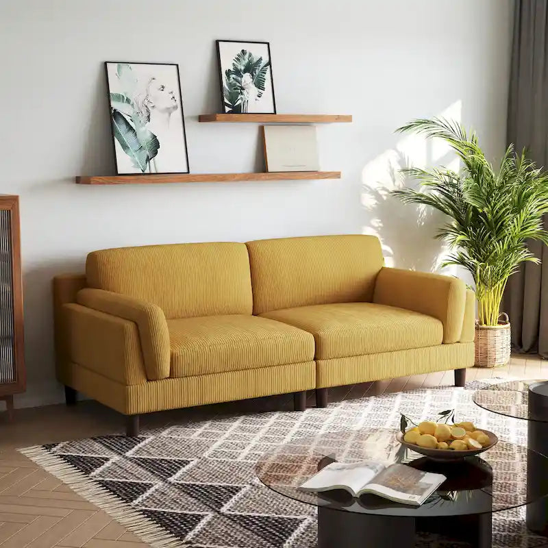 Modern 90 inch Sofa Comfy Corduroy Deep Seats Sofa