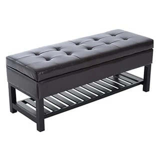 Porch & Den Westfield Brown Faux Leather Tufted Shoe Rack Ottoman Storage Bench