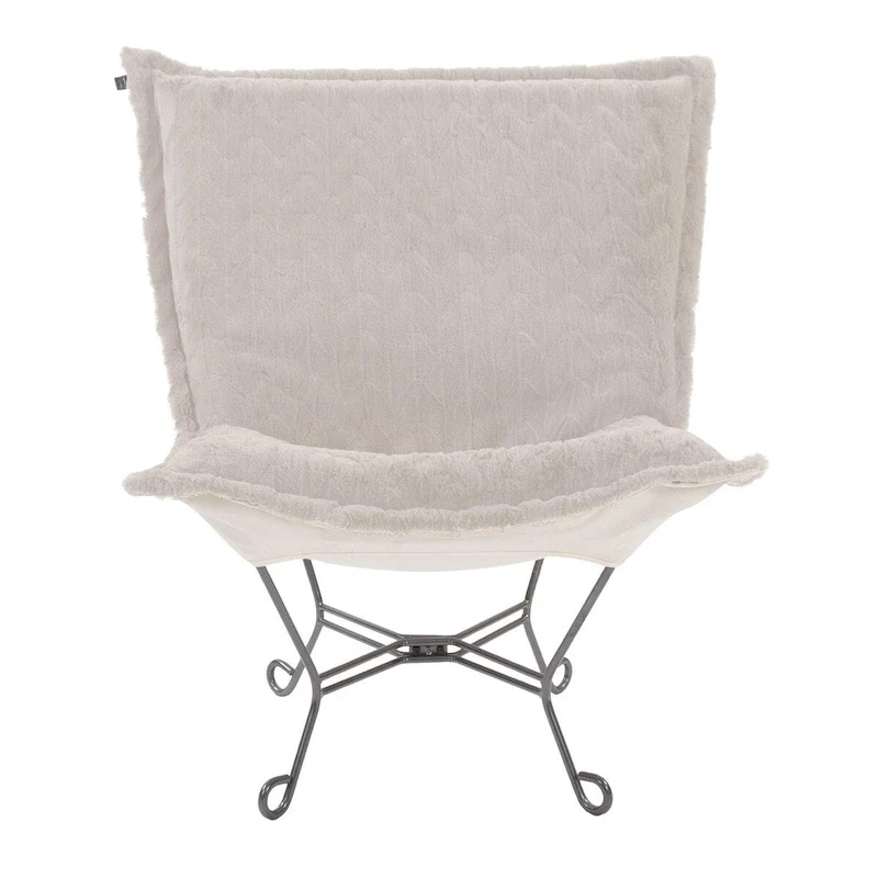 Allan Andrews Scroll Puff Chair with Titanium Frame, Angora Collection