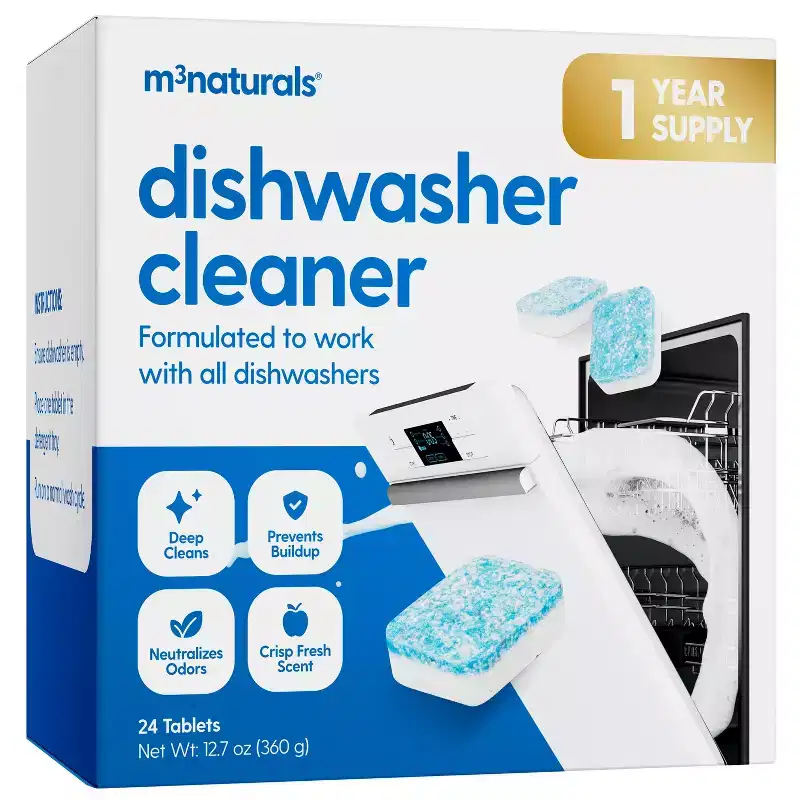 M3 Dishwasher Cleaner Tablets and Deodorizer, Fights Grime & Limescale, Septic Safe Heavy Duty Kitchen Cleaning Supplies, 24 Tablets 1-Year Supply