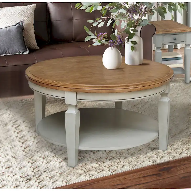 Round Parawood Coffee Table with Lower Shelf