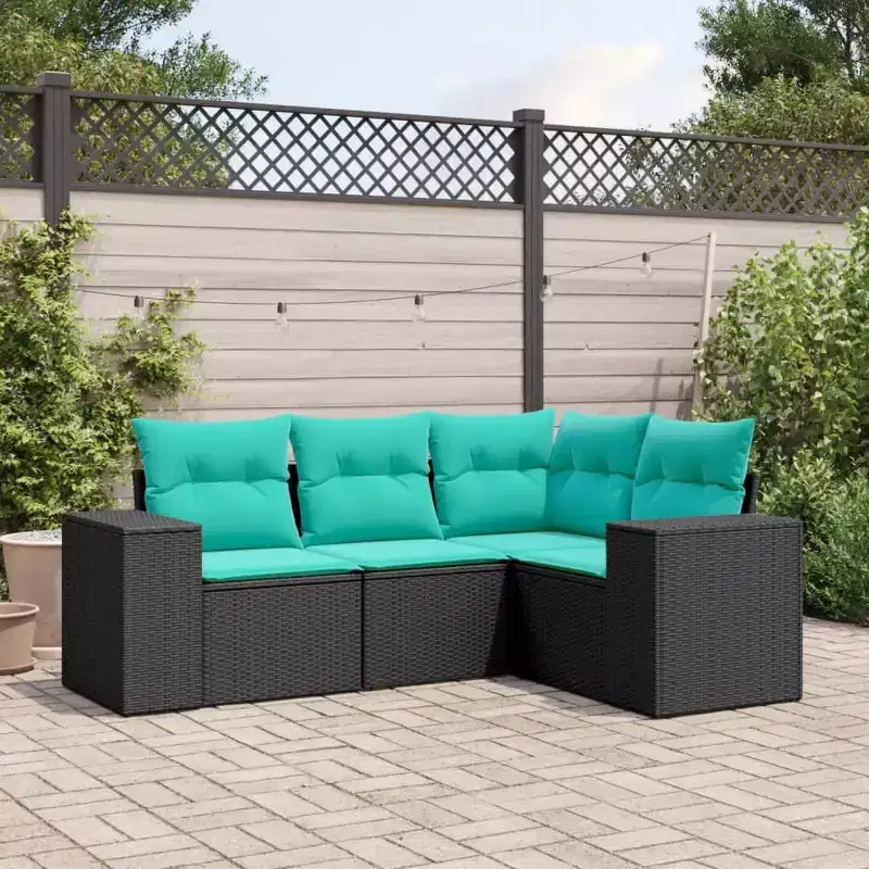 vidaXL Patio Sofa Set Black, Blue - Black and Blue Without Table
