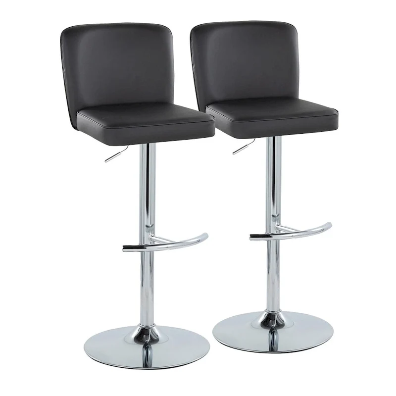 Adjustable Swivel Bar Stool, Chevron Tufted, Fabric/Faux Leather & Metal, Set of 2