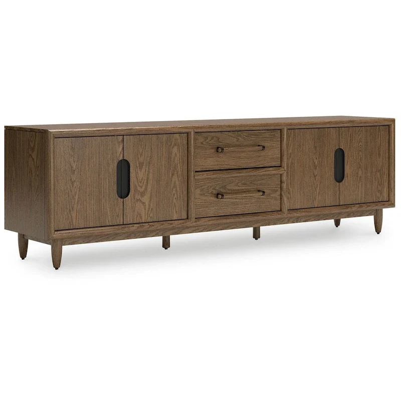 TV Media Console, 2 Drawers, 2 Shelves, Dark Brown Wood, 85 Inch