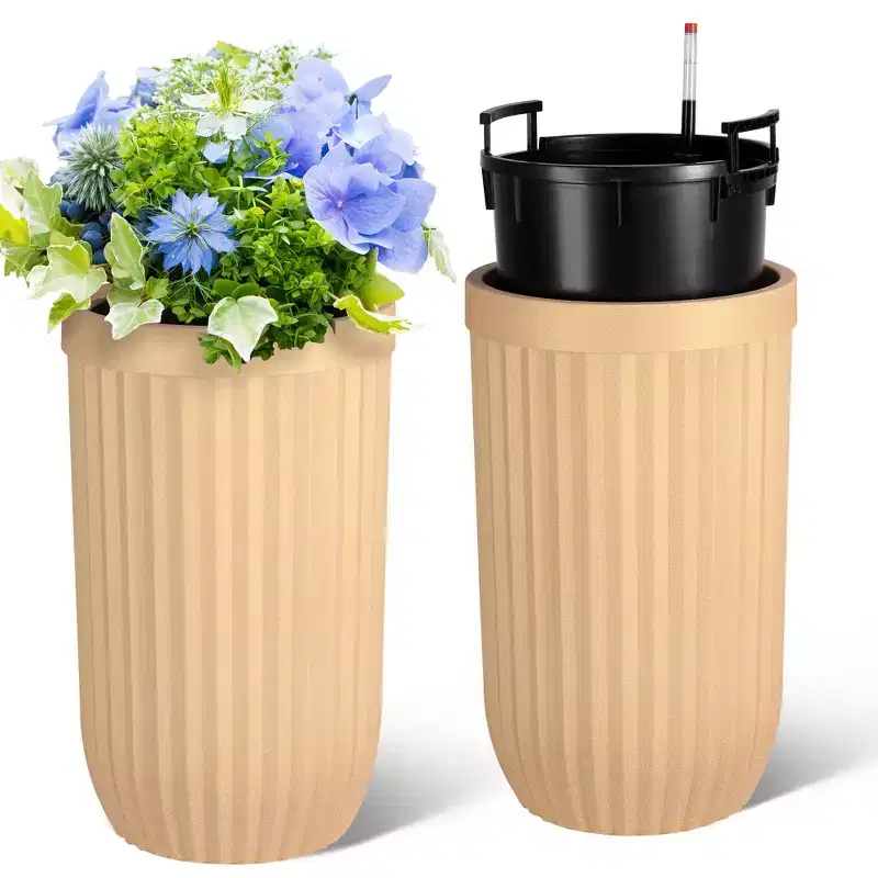 Flower Pot Set, Outdoor Automatic Watering Flower Pots with Water Level Monitor, Suitable for Indoor Plants, Terraces, Porches, Gardens