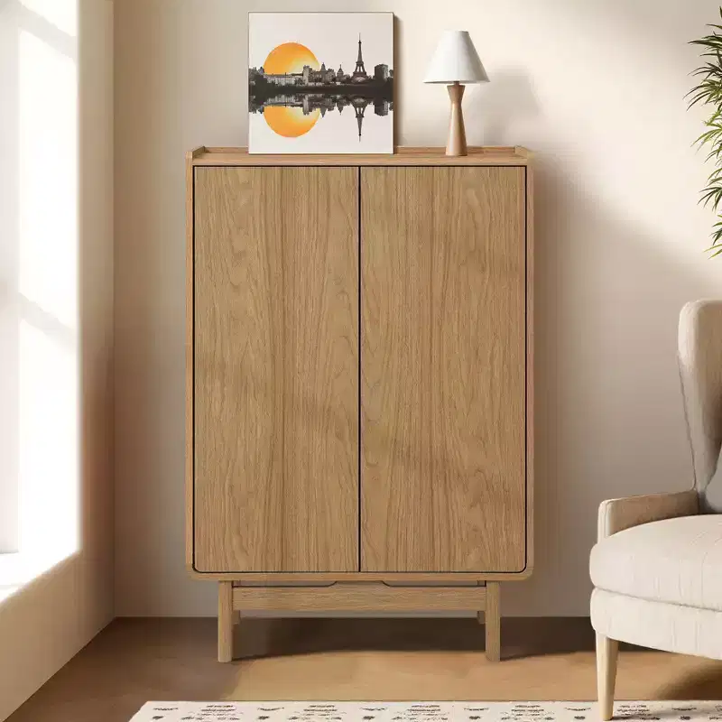 Oak Manufactured Wood 2-Door 31.1 W x 48.7 H Cabinet with Tray Top Brown