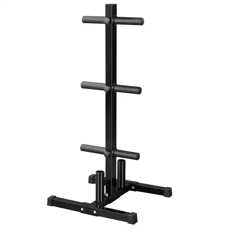 Yaheetech 2 Olympic Plate & Bar Holder Weight Bumper Plates Tree Stand Rack Black
