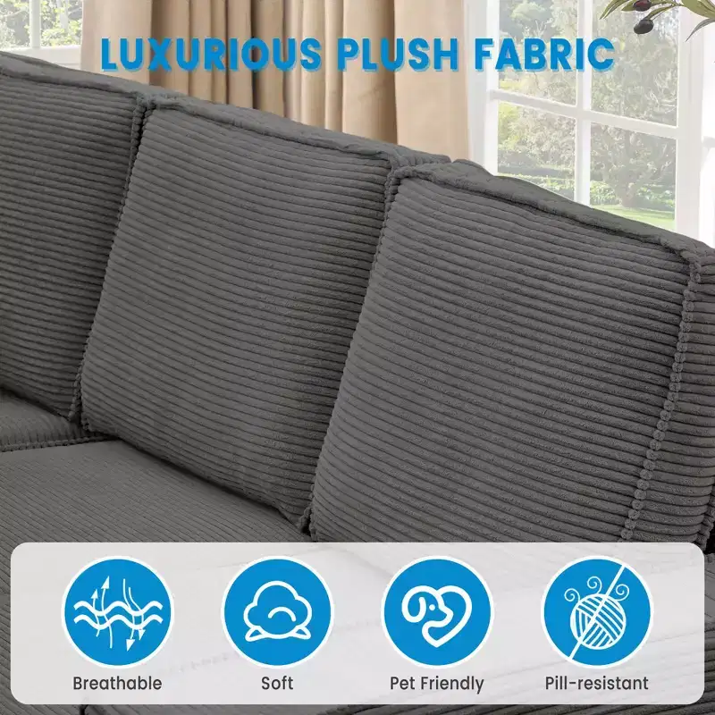 Sofa, Modular Sectional 10-Seater  Convertible U-Shaped Chaise Sleeper Sofa Wide Armrests Corduroy Cloud Couch for Living Room/Bedroom