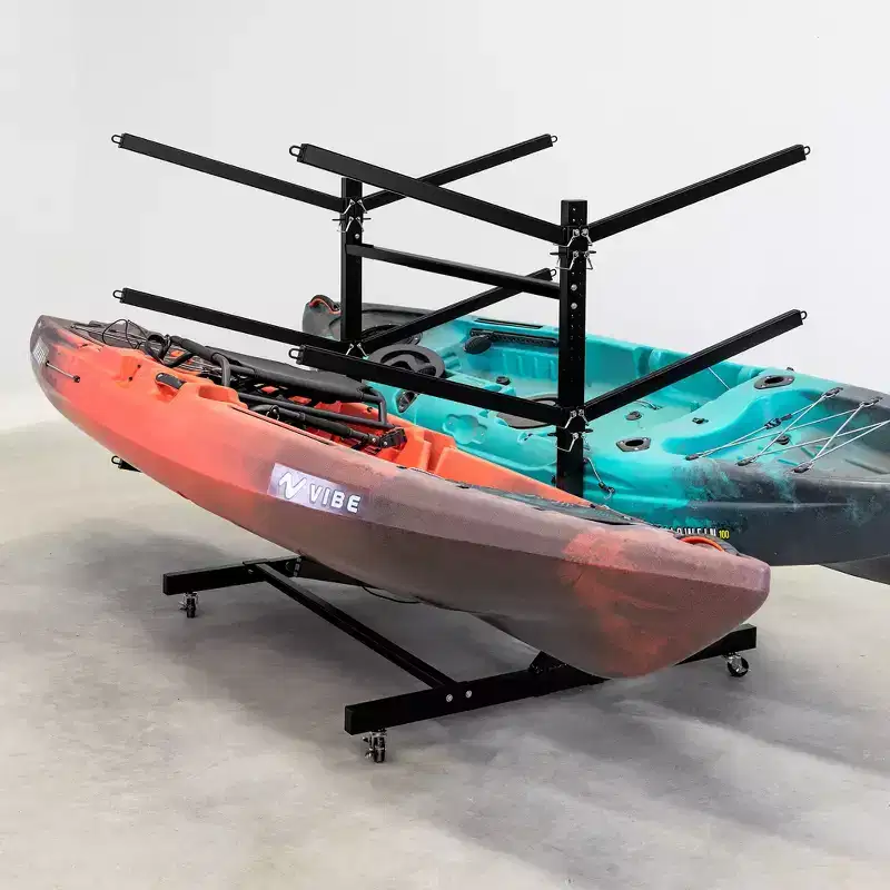 6-Level Double-Sided Rolling Kayak & Paddleboard Storage Rack with Wheels �C Black