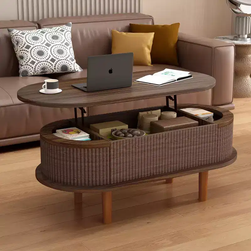 NAYSAYE Lift Top Coffee Table End Table Fluted Wooden Center Table with Hidden Storage for Living Room Office, Dark Brown, 40*18.89*15.75
