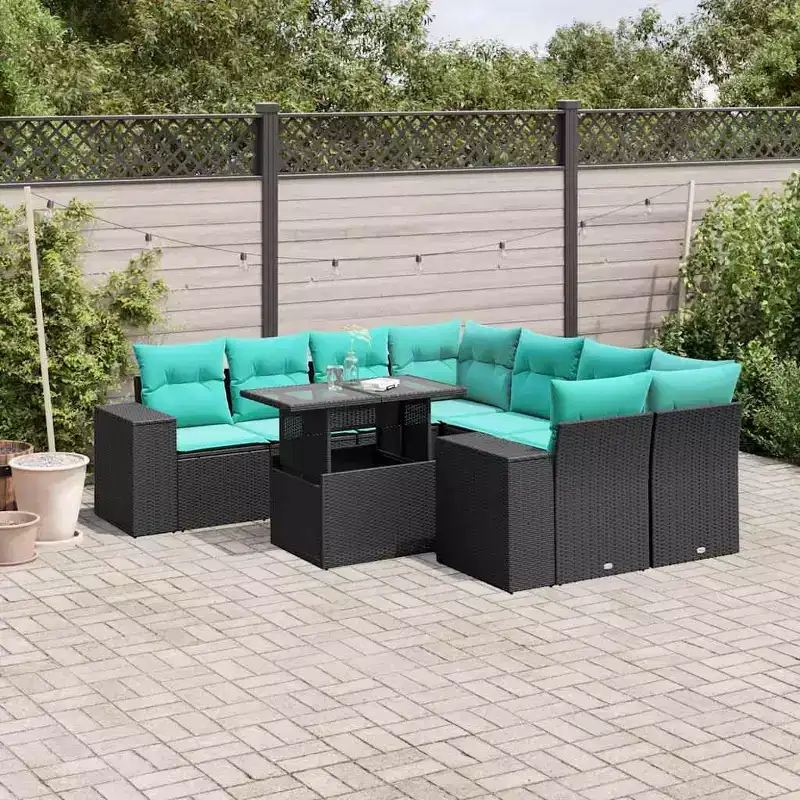 vidaXL Patio Sofa Set with Cushions Table and Couches 9 Piece Poly Rattan