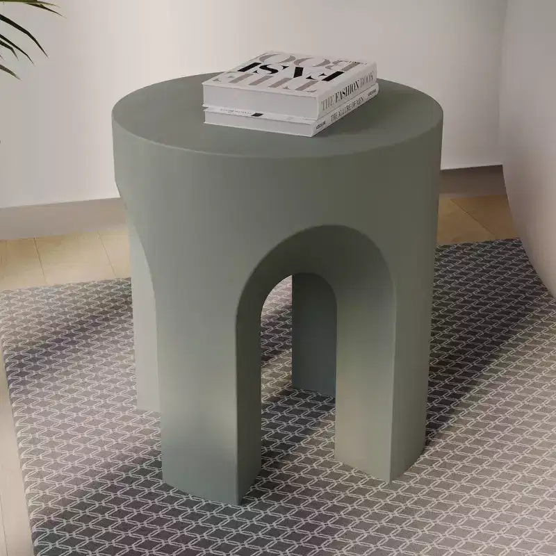LeisureMod Crus 18 Sculptural Fiberstone End Table - Round Vaulted Base Side Table