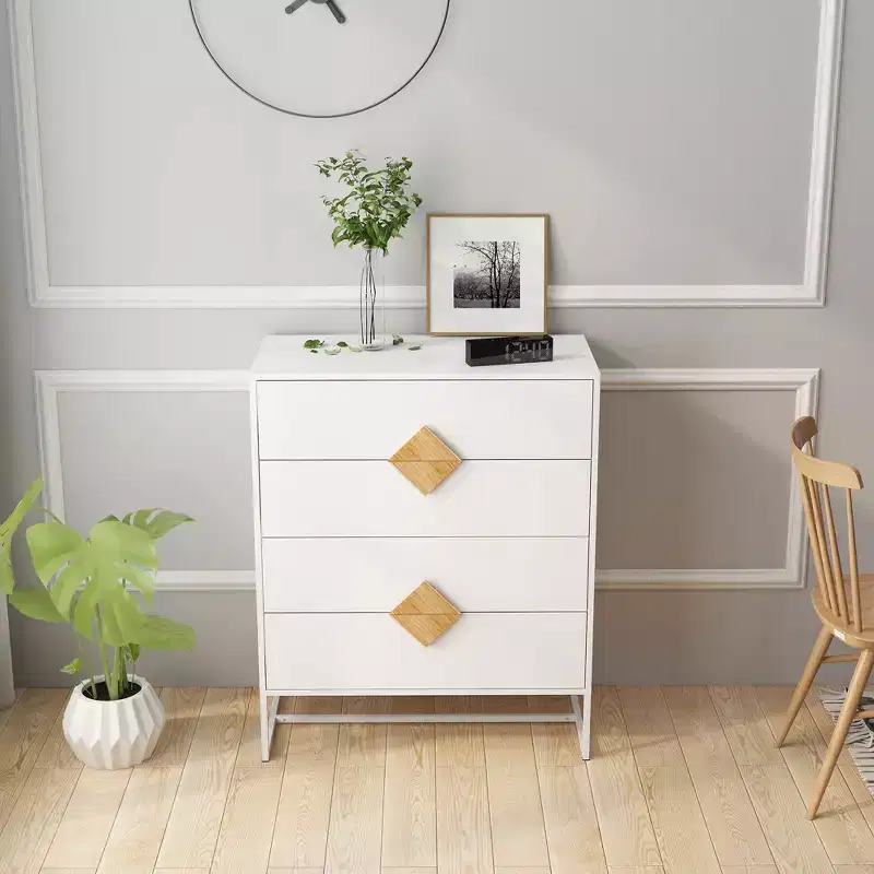 Modern Sideboard Buffet with Four Drawers, Adjustable Shelves, and Square Handles for Dining and Living Room