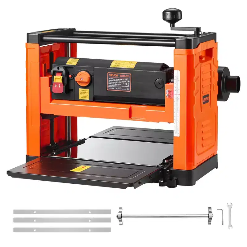 VEVOR Thickness Planer, Two Speed, 13-Inch Width Worktable Power Benchtop Planer, Three-Blade, 2000W 23500 RPM Powerful Motor, Dual Rollers, Orange