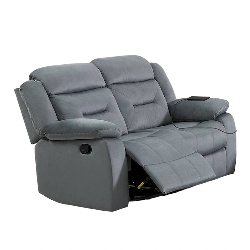 Niko Manual Recliner Loveseat, Light Gray Velvet, Solid Wood, 60 Inch
