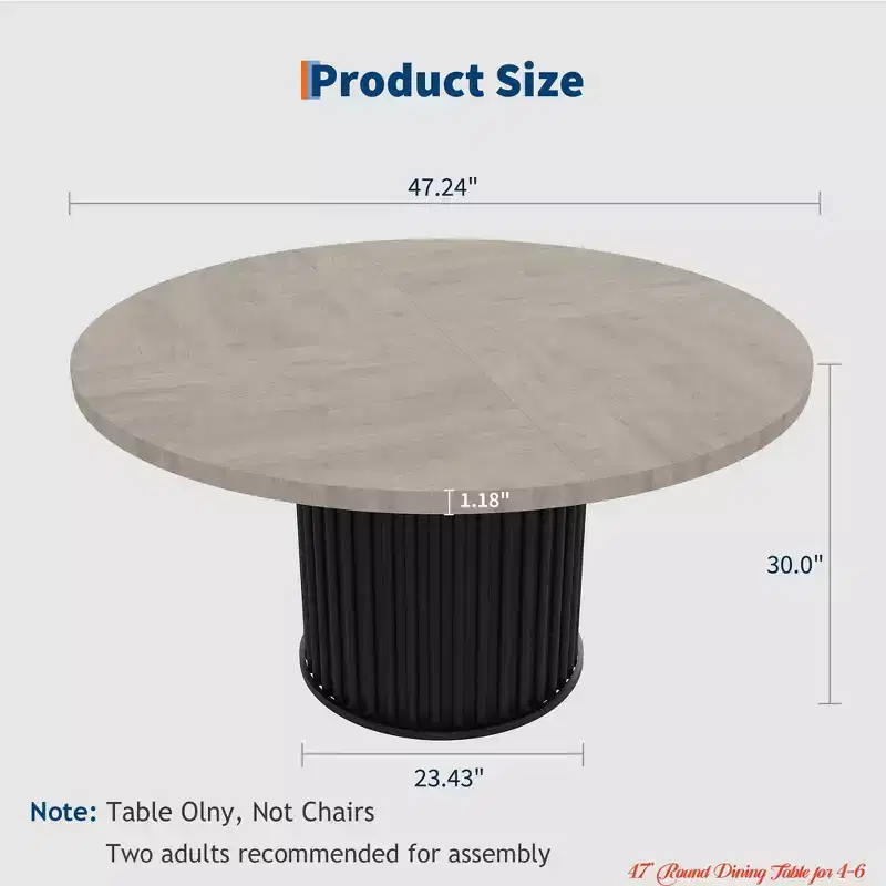 for Dining Room and Kitchen 47 Round Dining Table for 4-6  Industrial Kitchen Table with Sturdy Waveform Metal Pedestal Base