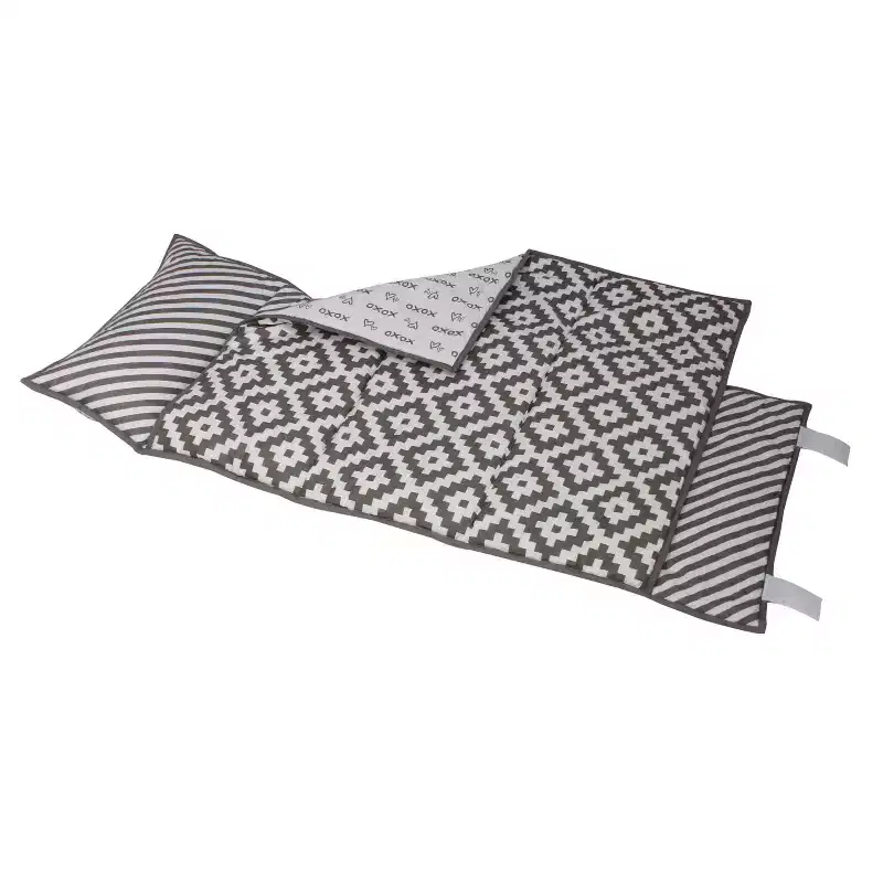 Bacati - Toddlers Daycare/Sleepover Nap Mat with Pillow & Blanket, LOVE Gray