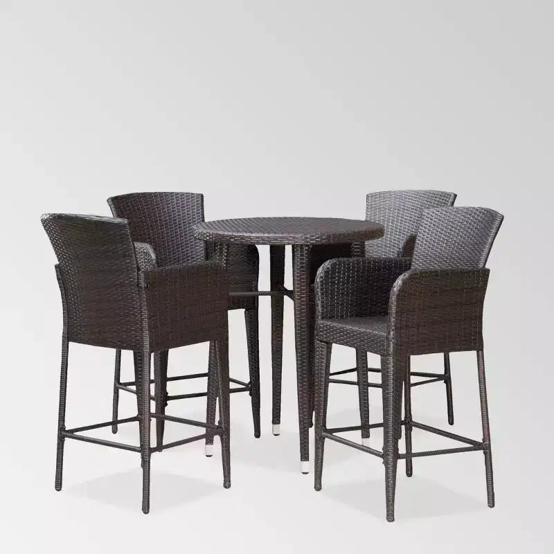 Callum 5pc Wicker Round Bar Table Set Multibrown - Christopher Knight Home: Weather-Resistant Iron Frame Patio Dining