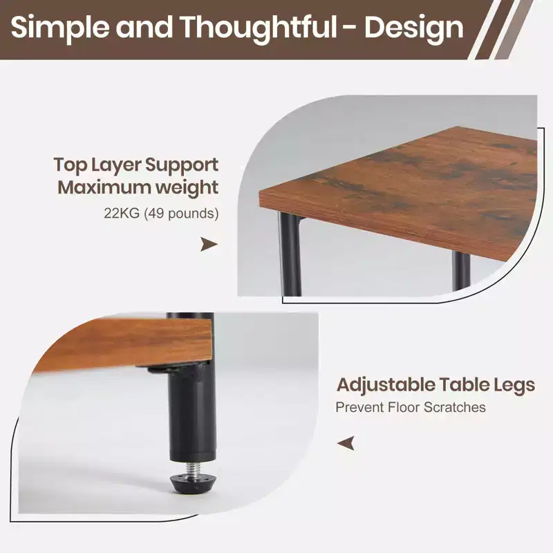JIONJOY 3-Tier End Table with Adjustable Feet - Small Space Nightstand & Side Table