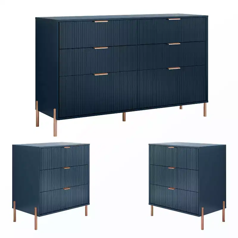 Festivo 3pc Modern Elegance 2 Drawer Nightstands and 6 Drawer Dresser Set