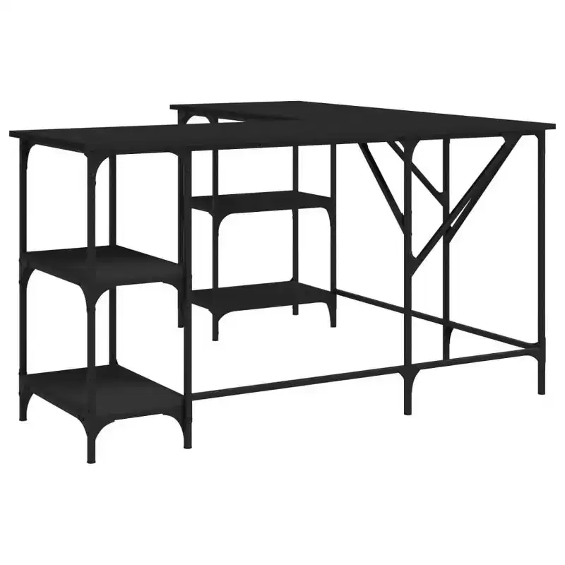 vidaXL Desk Storage L-shape Computer Study Table with Shelves Engineered Wood